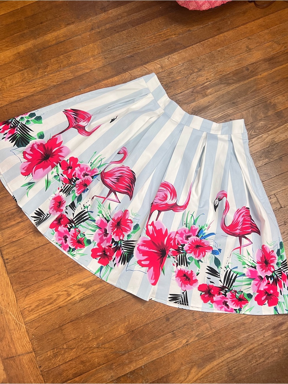 50’s Style Floral Flamingo Pleated Women’s Striped Skirt XXL 36w